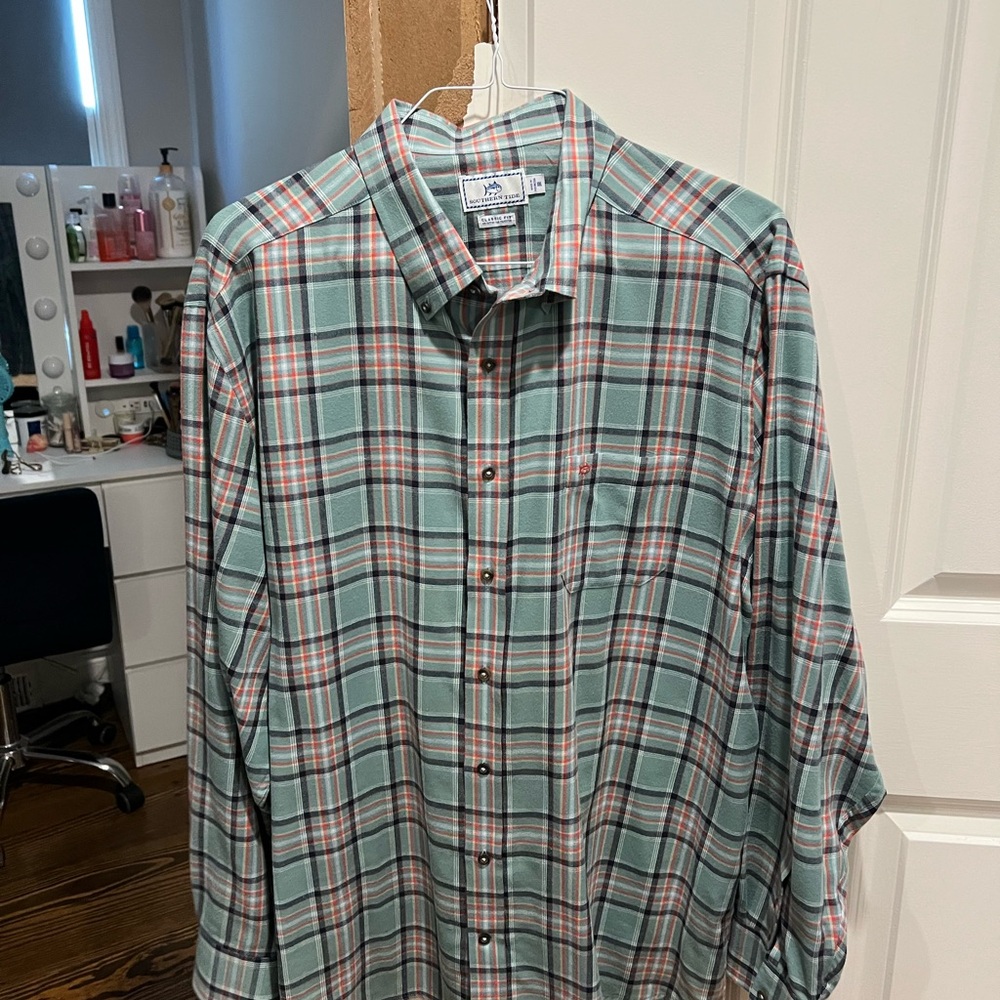 Southern Tide Blue and Red Plaid Men's Shirt